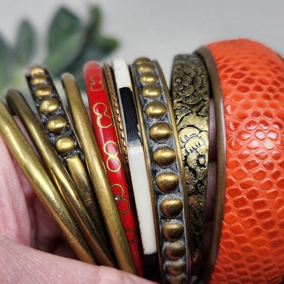 Lot of 10 Assorted Stackable Brass Bangle Lot - Picture 7 of 8